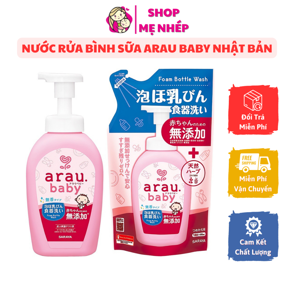 Nước rửa bình sữa ARAU BABY an toàn cho bé Chai 500ml-Túi 450ml