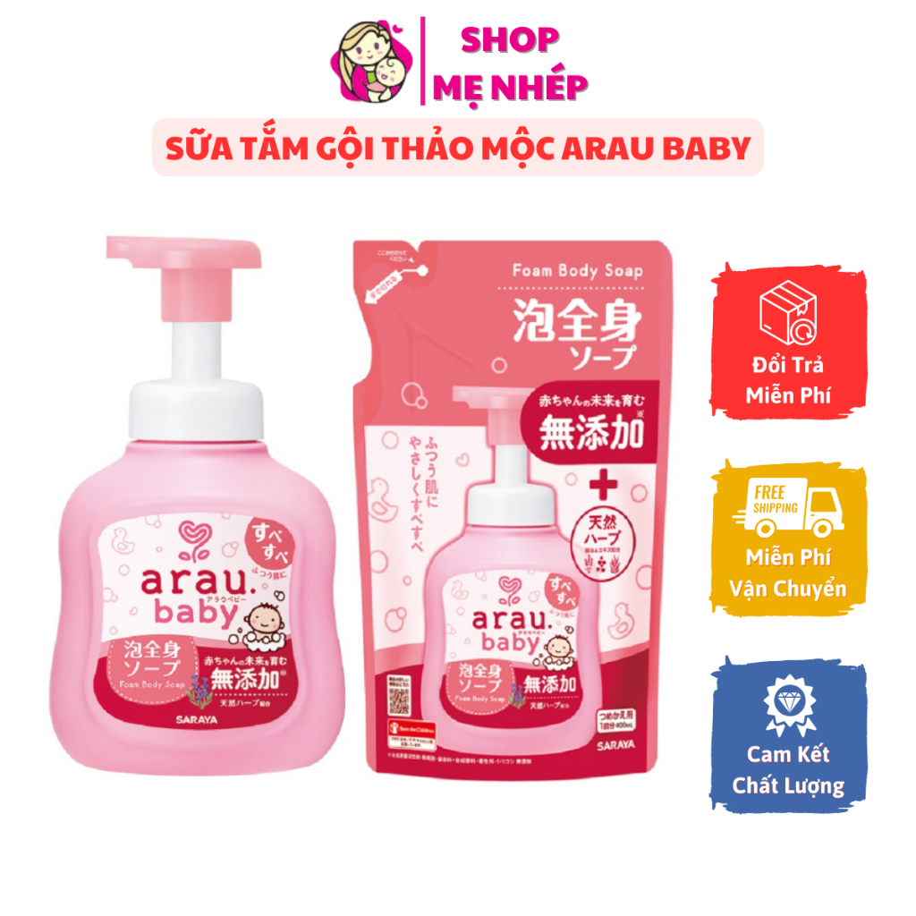 Sữa tắm gội cho bé Arau Baby 100% thảo mộc tự nhiên chai 450ml + túi 400ml